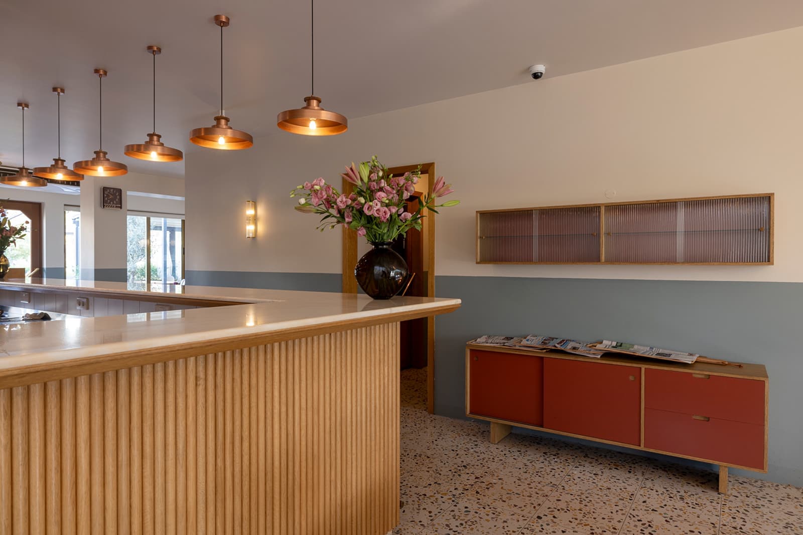 Warm ambience and terrazzo floors